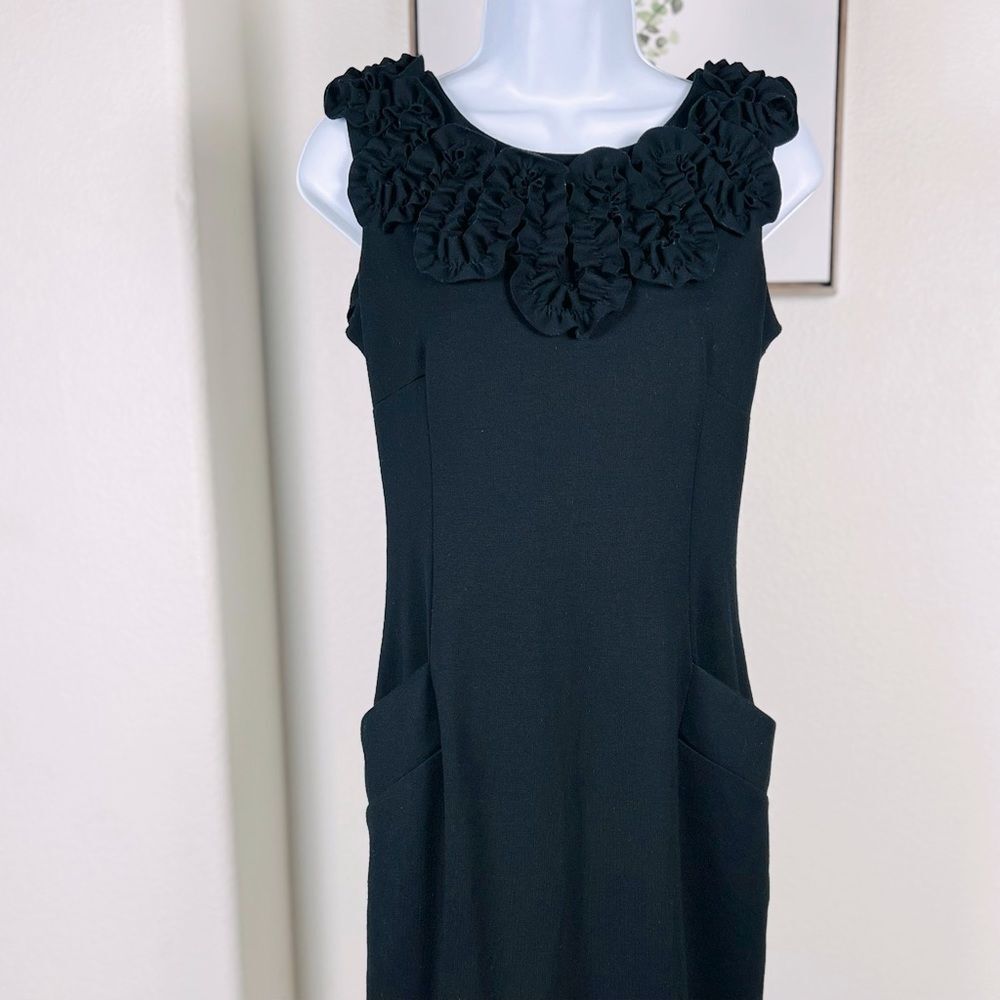 Adrienne Vittadini Black Tank Dress with Ruffle Detail and Pockets Size 4